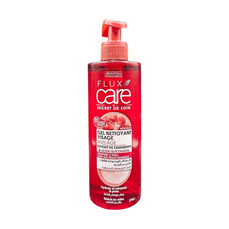 FLUX CARE GEL NETTOYANT VISAGE ANTI AGE CRANBERRY 390ML *ROUGE*