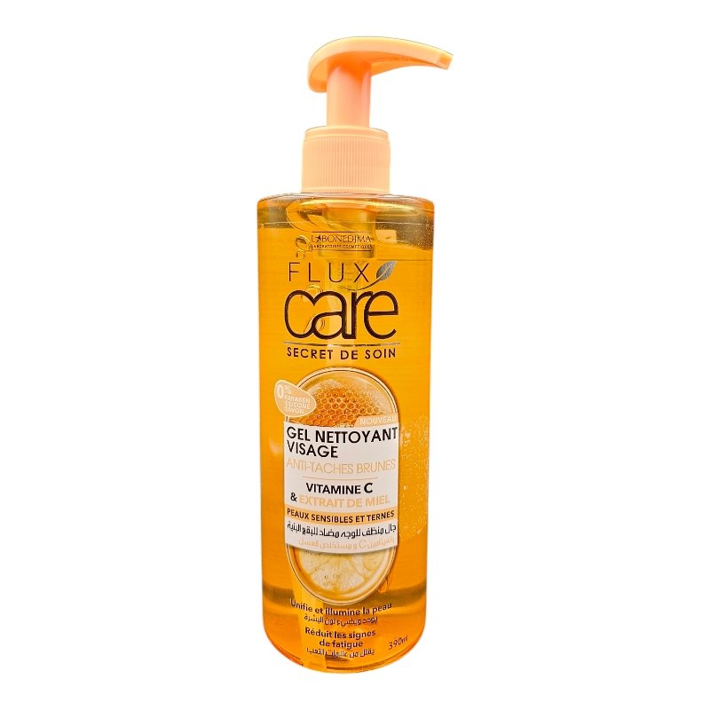 FLUX CARE GEL NETTOYANT VISAGE ANTI TACHE VIT-C & MIEL 390ML *ORANGE*